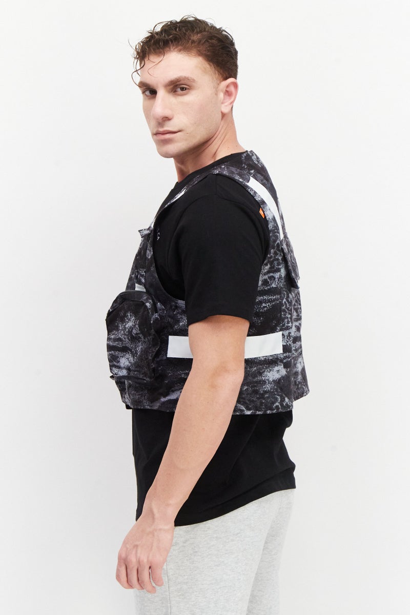 TRIBE OF 6 Men Embroidered Logo Vest Jacket, Black - Image 2